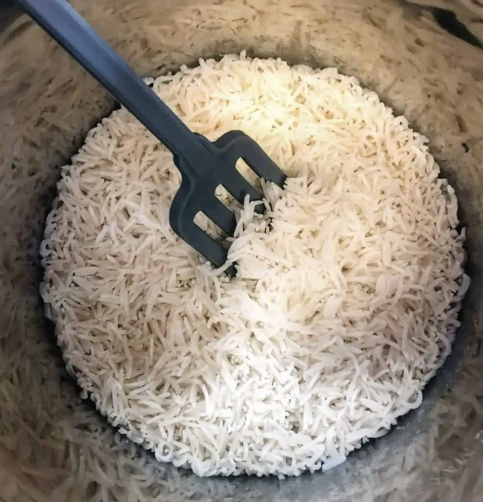 perfect instant pot rice with silicone fork