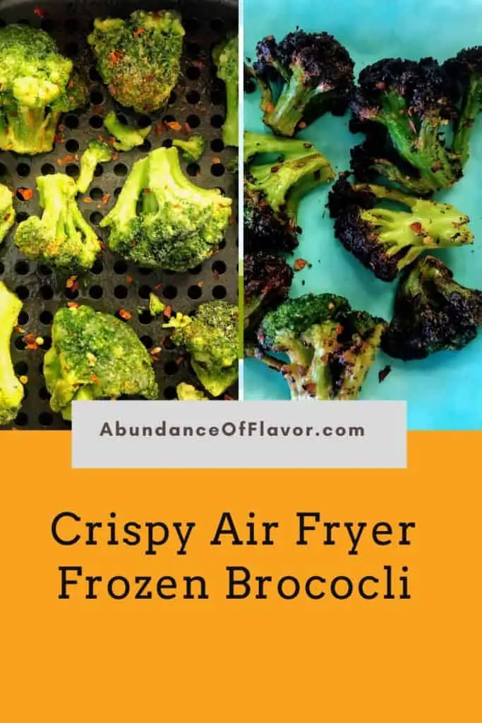 crispy air fryer frozen broccoli pin image