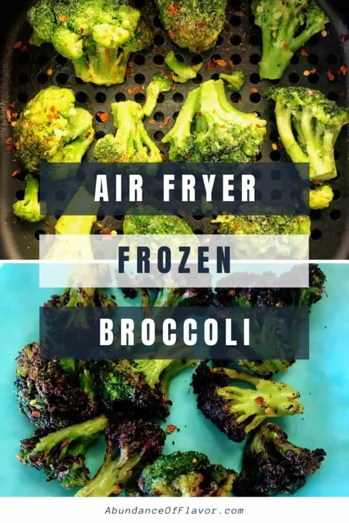 crispy air fryer frozen broccoli pin image