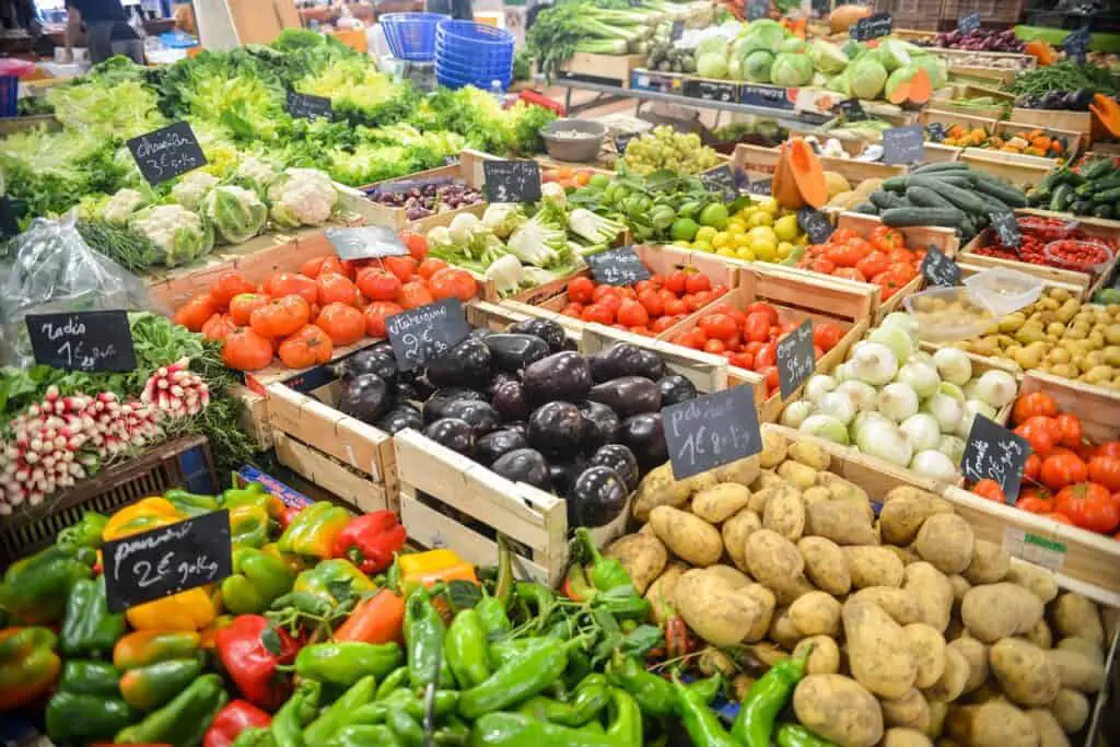 market, stand, vegetables