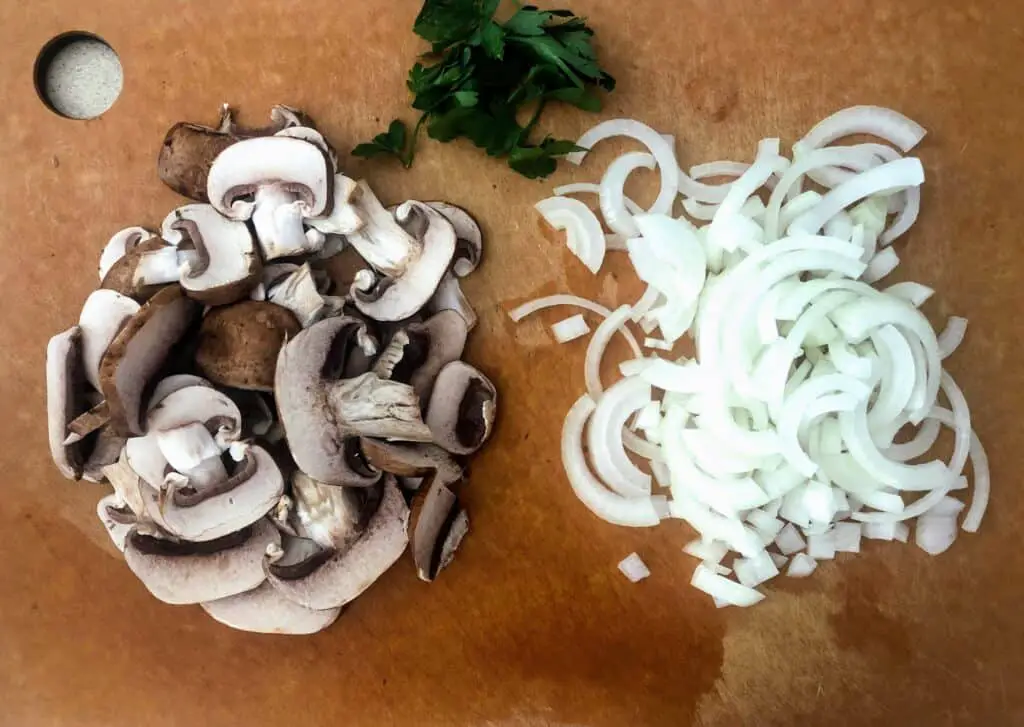 chopped mushrooms and onion for chicken marsala