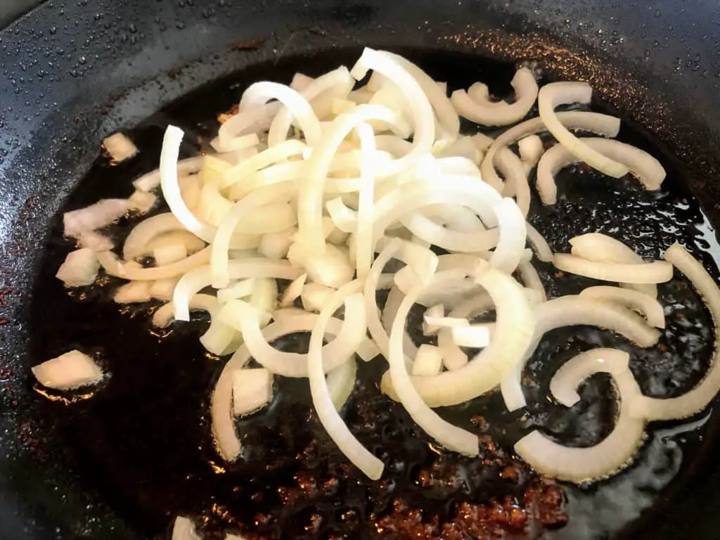 chopped onions in a pan