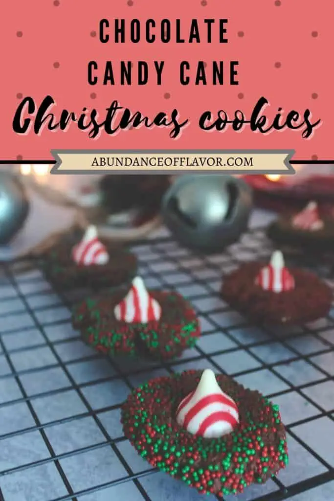 chocolate candy cane kiss christmas cookies pin