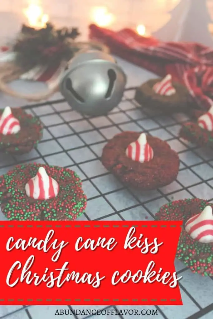chocolate candy cane kiss christmas cookies pin