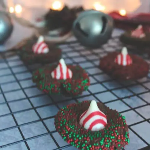 chocolate candy cane kiss christmas cookies