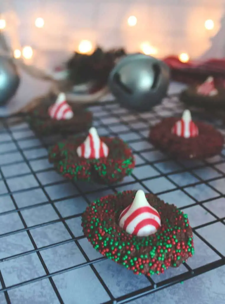 chocolate candy cane kiss christmas cookies