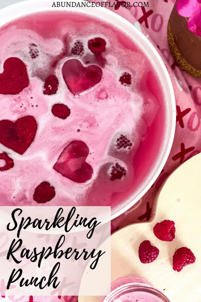 Sparkling Pink Raspberry Punch - with frozen hearts - Abundance of Flavor