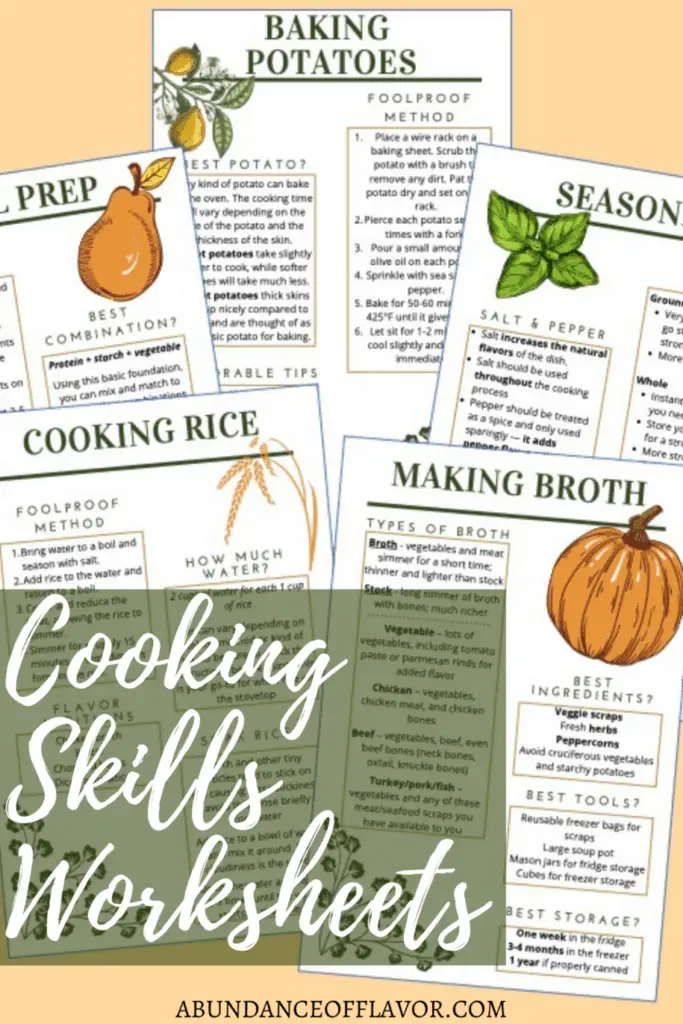 basic cooking skills worksheets series wrap up abundance of flavor