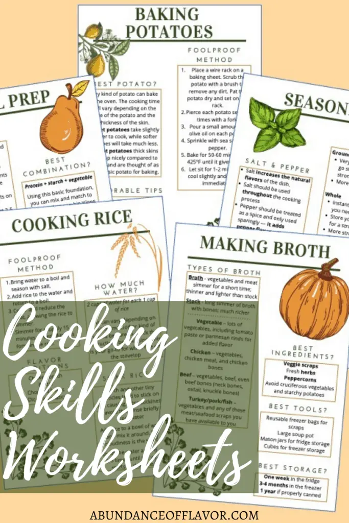 basic cooking skills worksheets series wrap up abundance of flavor